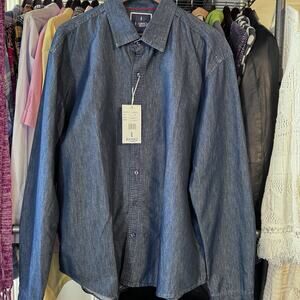 Men's Work Shirt XL Blue Lightweight Denim Long Sleeve Button-Down IQONIQ NWT